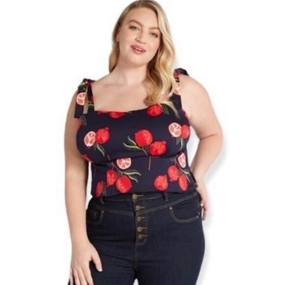 NWT ModCloth x Collectif Peace, Love, and Pomegranates Navy Blue Tank Top size 6 - Picture 2 of 12